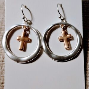 Silver and Gold Cross Hoop Earrings